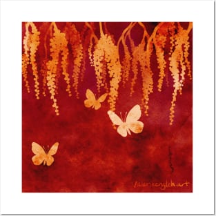 Wisteria and Butterflies Negative Painting Blaze Posters and Art